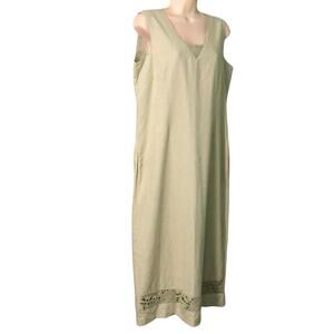 I.S.C. Summer green Long Linen Dress Vintage Size Medium Maxi Sleeveless Lace